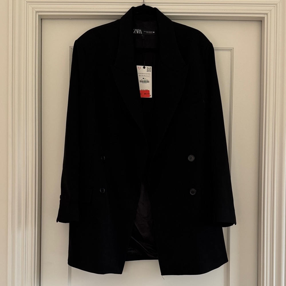 ZARA Black Double-Breasted Women's Blazer Coat